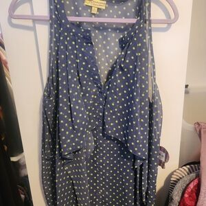 Vera Wang Polka Dot Sleeveless Blouse - Navy & Lime
